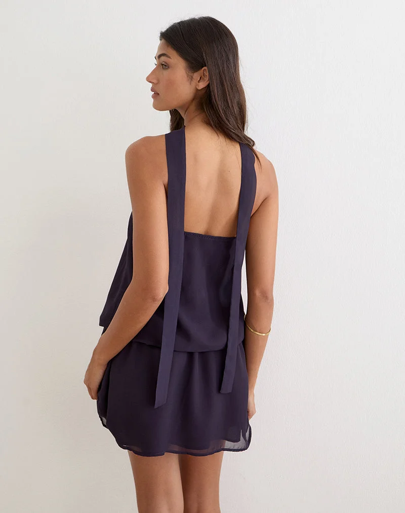Lilira-Minikleid aus violettem Chiffon mit Wüstenblume
