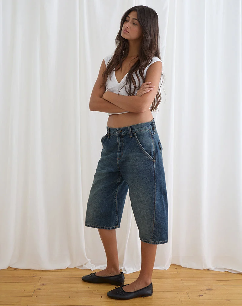 Twisted Cinch Denim-Shorts in Dirty Green