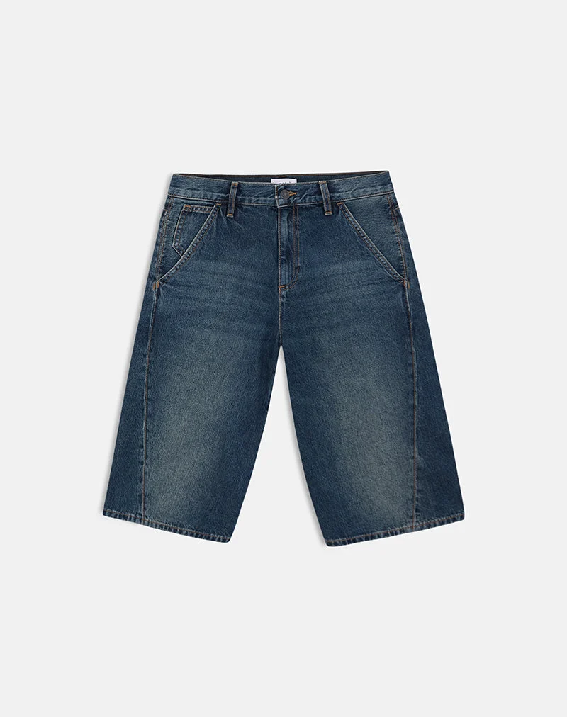 Twisted Cinch Denim-Shorts in Dirty Green