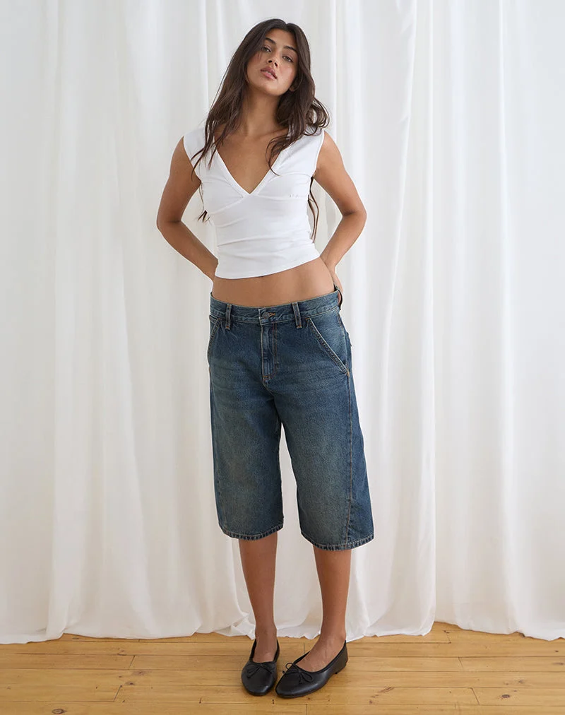 Twisted Cinch Denim-Shorts in Dirty Green