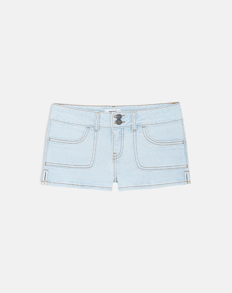 Cargo-Hotpants aus Denim mit niedriger Leibhöhe in Himmelblau