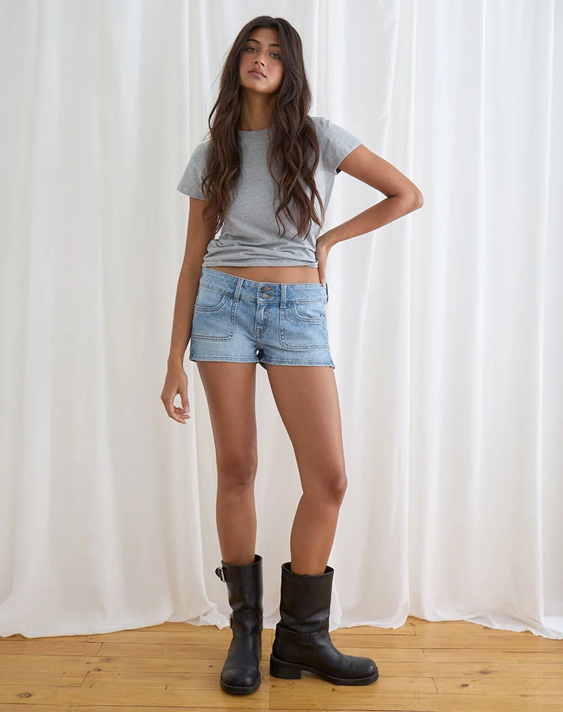 Cargo-Hotpants aus Denim mit niedriger Leibhöhe in Mid-Bleach
