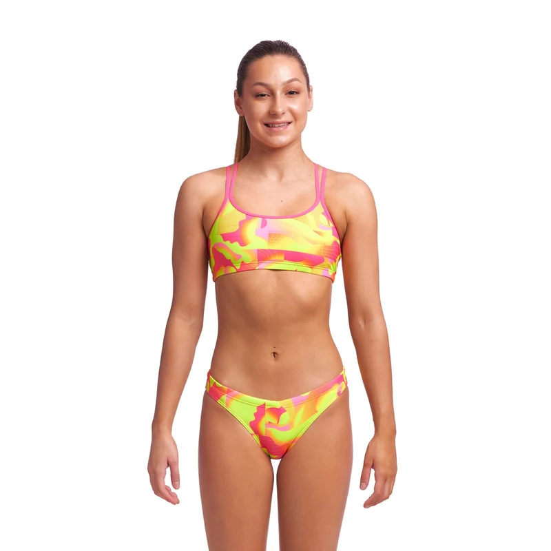 Funkita Girls Criss Cross Bikini Pringed Pink