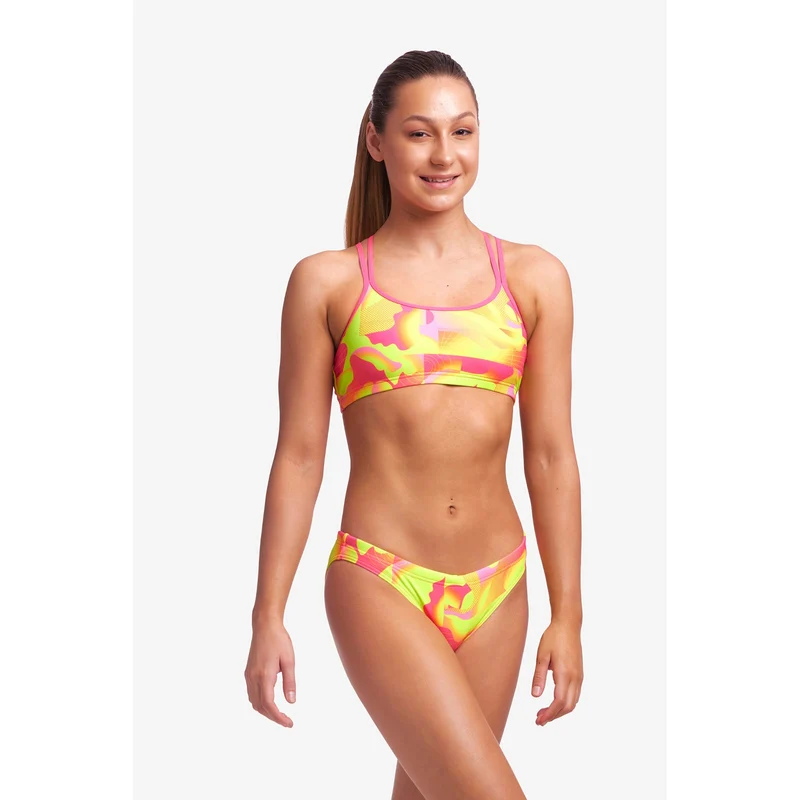 Funkita Girls Criss Cross Bikini Pringed Pink