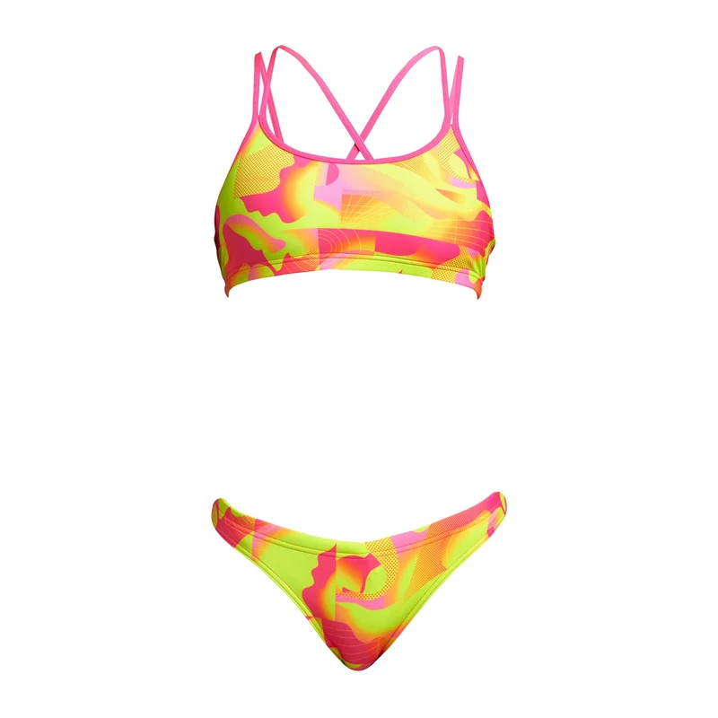 Funkita Girls Criss Cross Bikini Pringed Pink