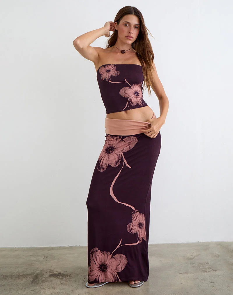 Valdra Maxi-Rock in Burgunderrot mit Blumenmotiv