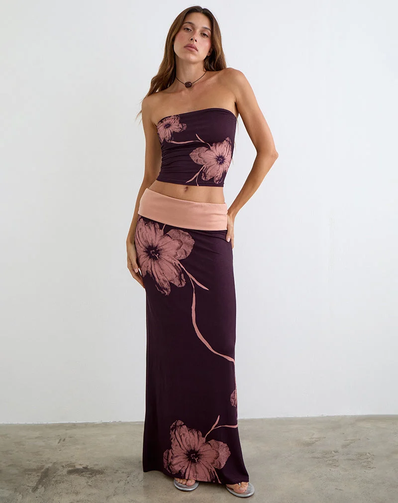 Valdra Maxi-Rock in Burgunderrot mit Blumenmotiv