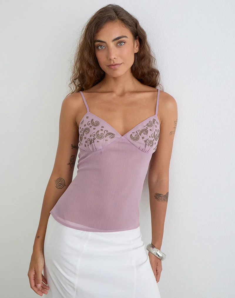 Nisara Cami-Top in Dusty Mauve mit Coma-Nieten
