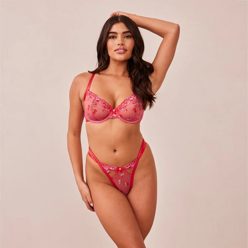 Blush Embroidered Balcony BH - Heißes Rosa