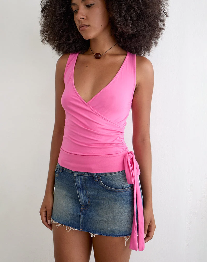 Saneya Plunge-Top aus Rayon-Jersey in Deep Pink