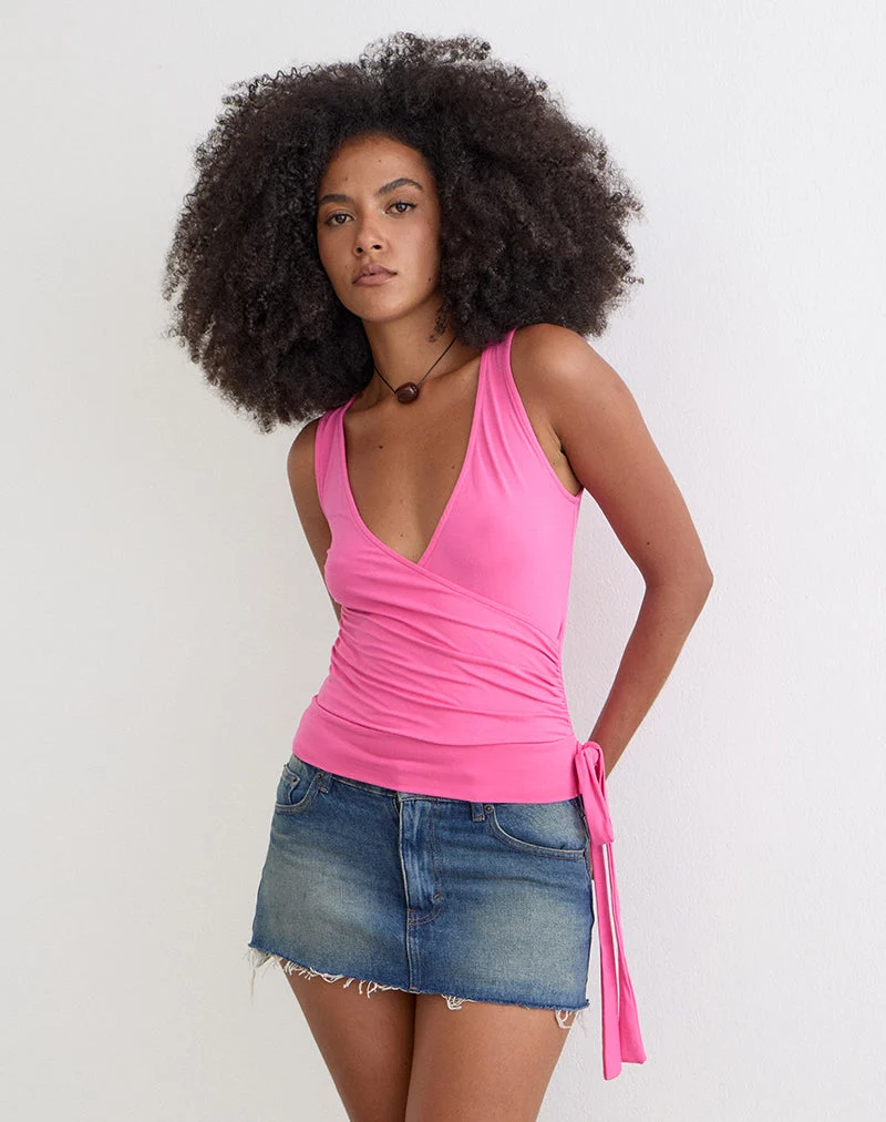 Saneya Plunge-Top aus Rayon-Jersey in Deep Pink