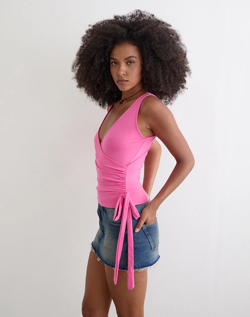 Saneya Plunge-Top aus Rayon-Jersey in Deep Pink