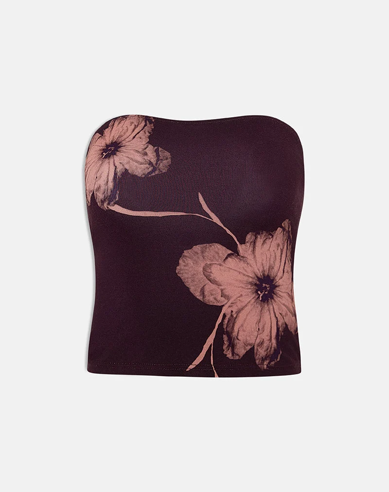 Shali-Bandeau-Top in Burgunderrot mit Blumen-Silhouette