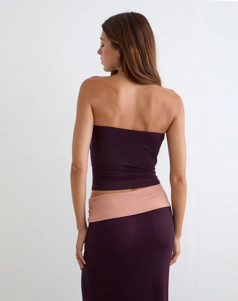 Shali-Bandeau-Top in Burgunderrot mit Blumen-Silhouette