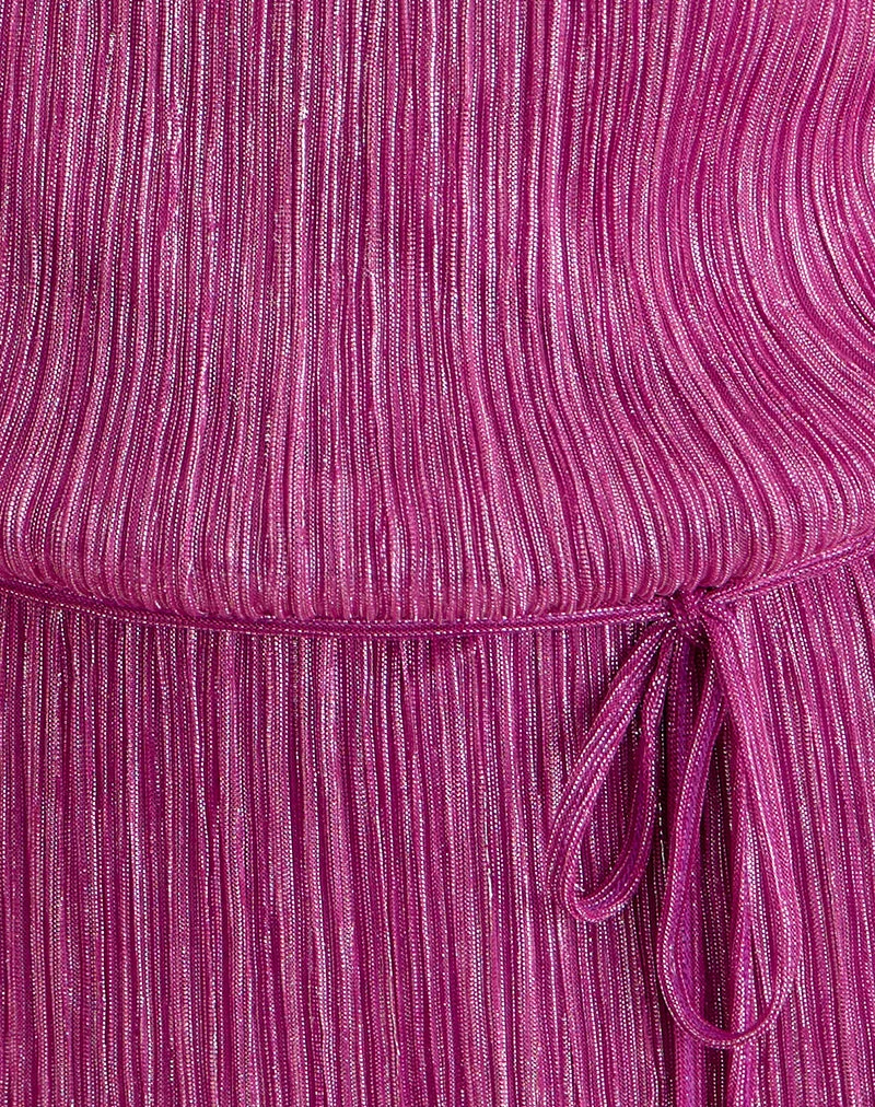 Bherita-Top mit Perlen, aus transparentem Plissee-Stoff in Hot Pink