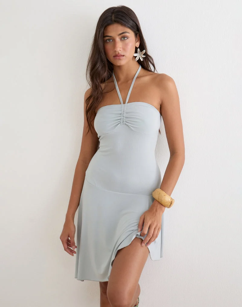 Juvela Mini-Kleid mit Neckholder-Ausschnitt aus Cupro in Eisblau