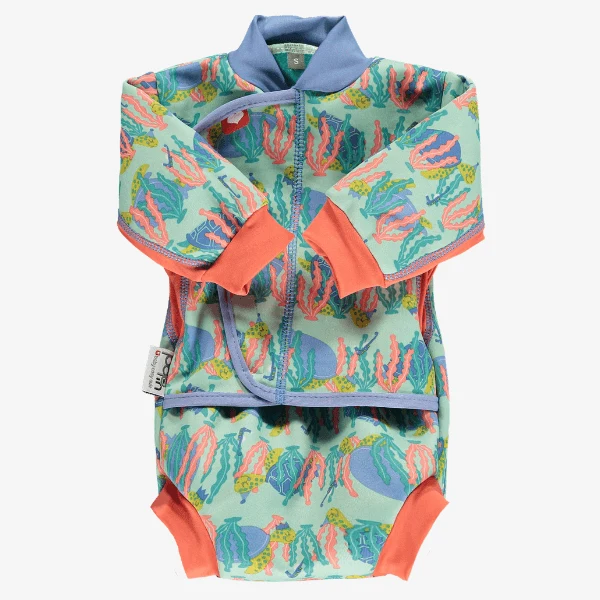 Leicht gefütterter Babybadeanzug mit Schwimmwindel - Baby Cosy Suit - Schildkröten