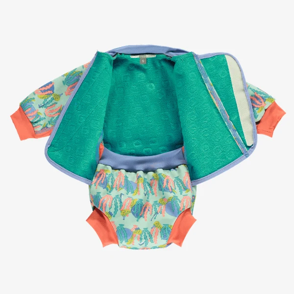 Leicht gefütterter Babybadeanzug mit Schwimmwindel - Baby Cosy Suit - Schildkröten
