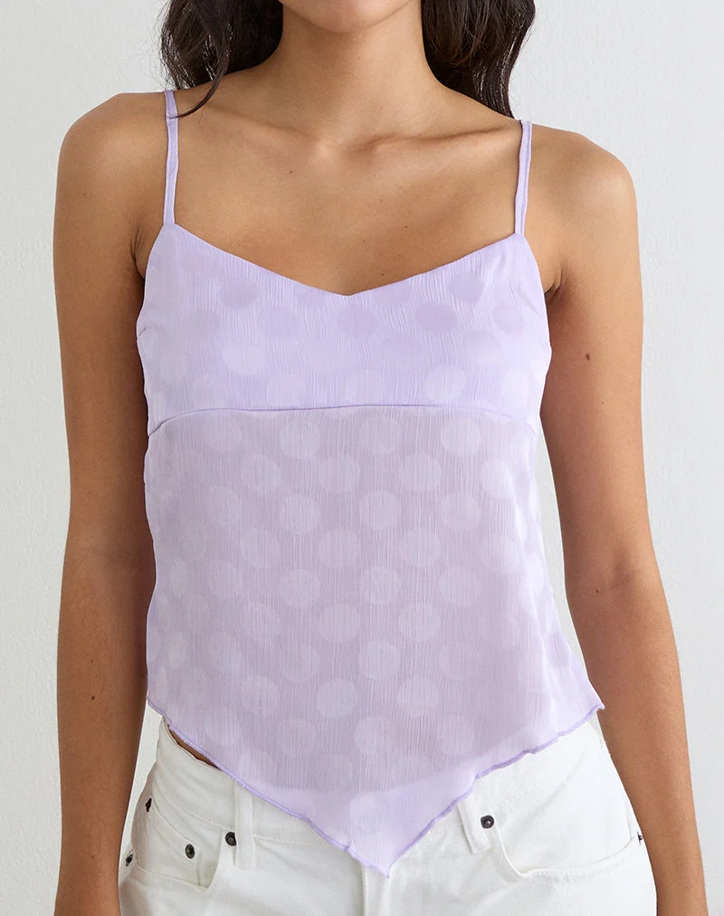 Mirelle Cami-Top im Taschentuch-Stil aus Chiffon mit lila Polka-Dots