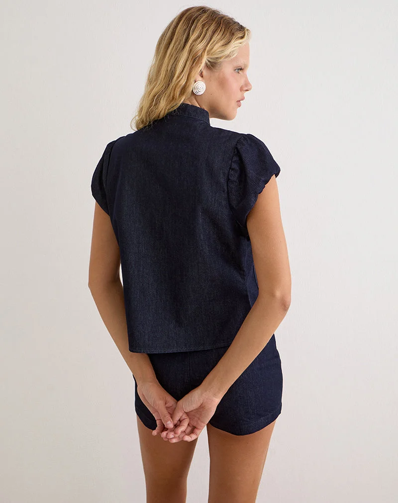 Alnira Pea-Coat-Oberteil aus Chambray in Indigo