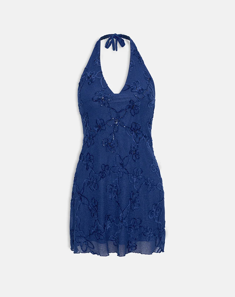 Codami Neckholder-Minikleid aus Paillettenstrick in Marineblau