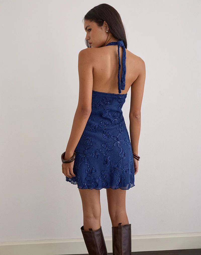 Codami Neckholder-Minikleid aus Paillettenstrick in Marineblau