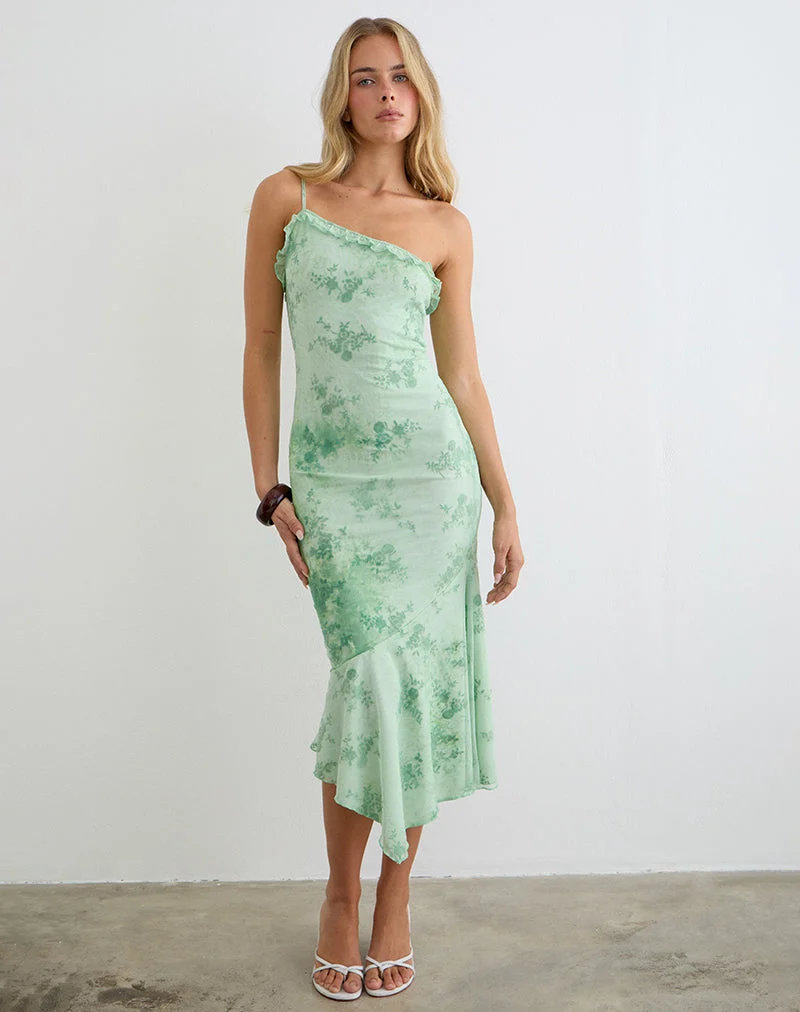Mumun asymmetrisches Midi-Kleid mit einem Träger in Türkis
