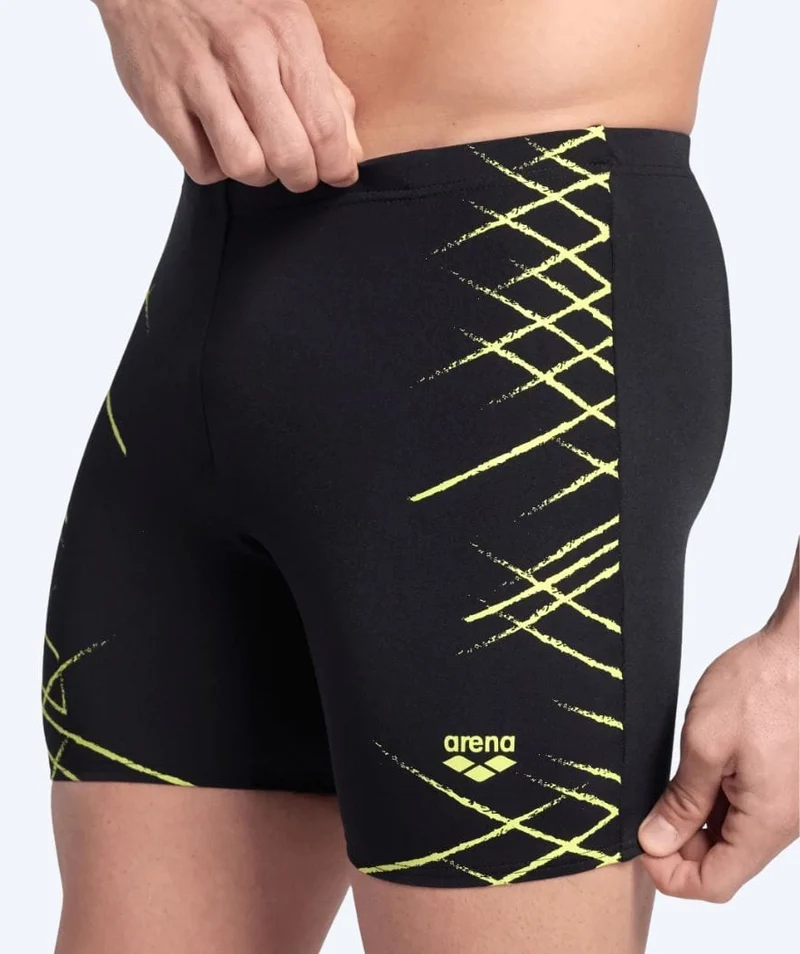 Arena lange Badehose für Herren - Straight Line - Schwarz/Gelb