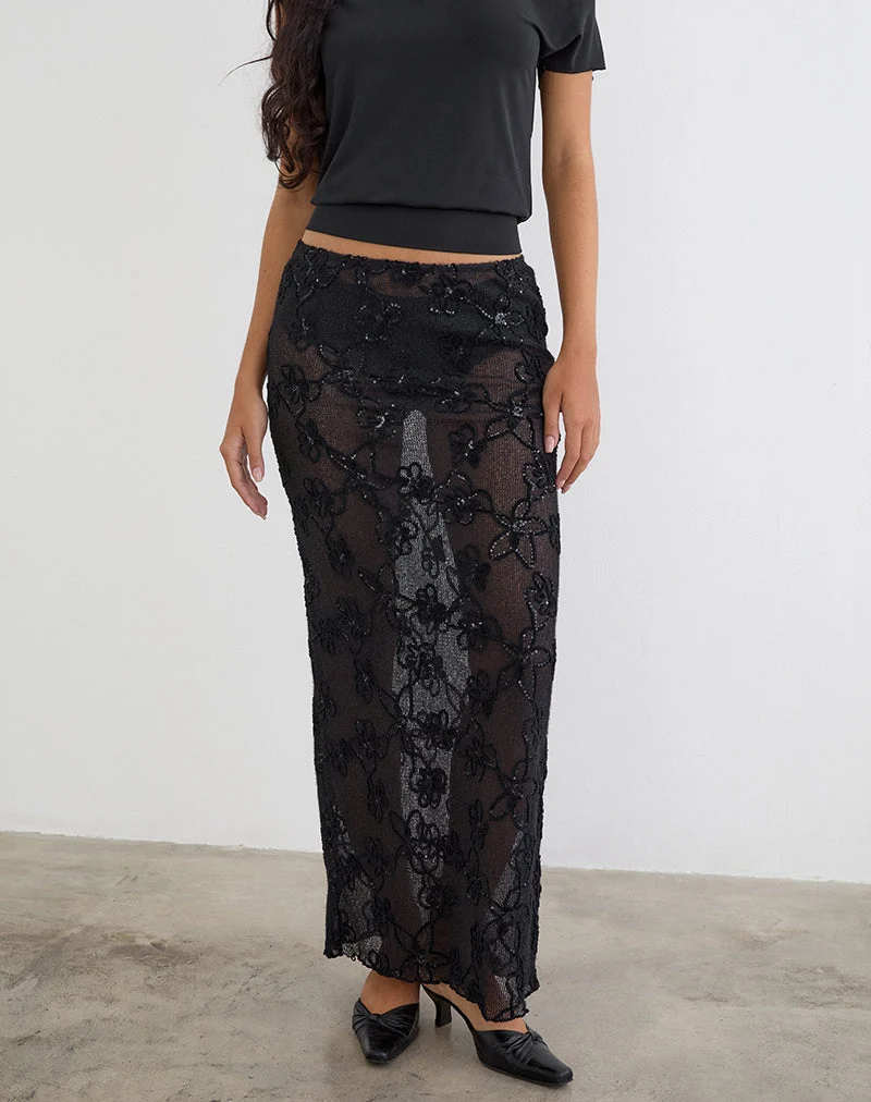 Alphia Maxi-Rock aus Pailletten-Strick, schwarz