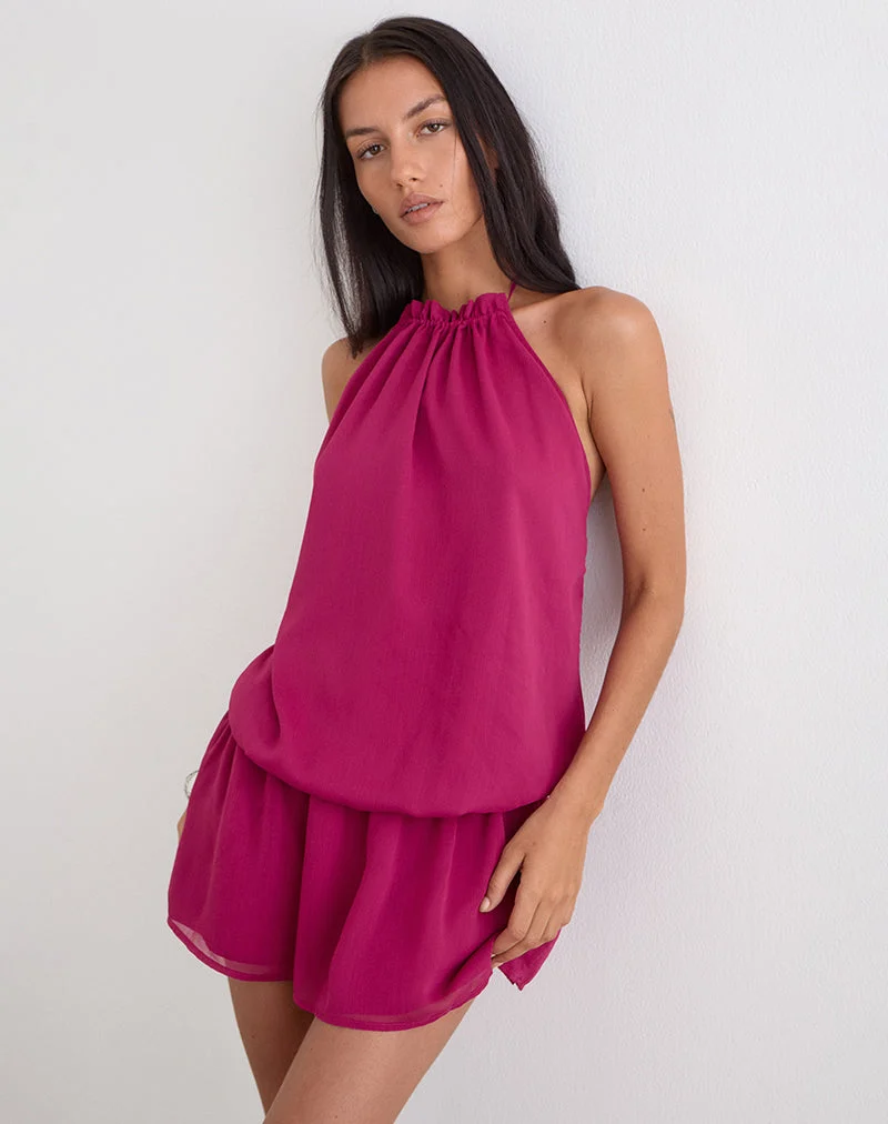 Veloria-Minikleid mit Neckholder-Ausschnitt in Dark Rose