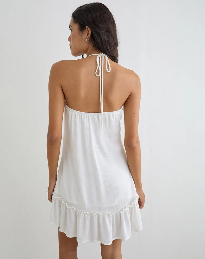 Yvelise Minikleid in cremefarbenem Crinkle-Stoff mit Perlen