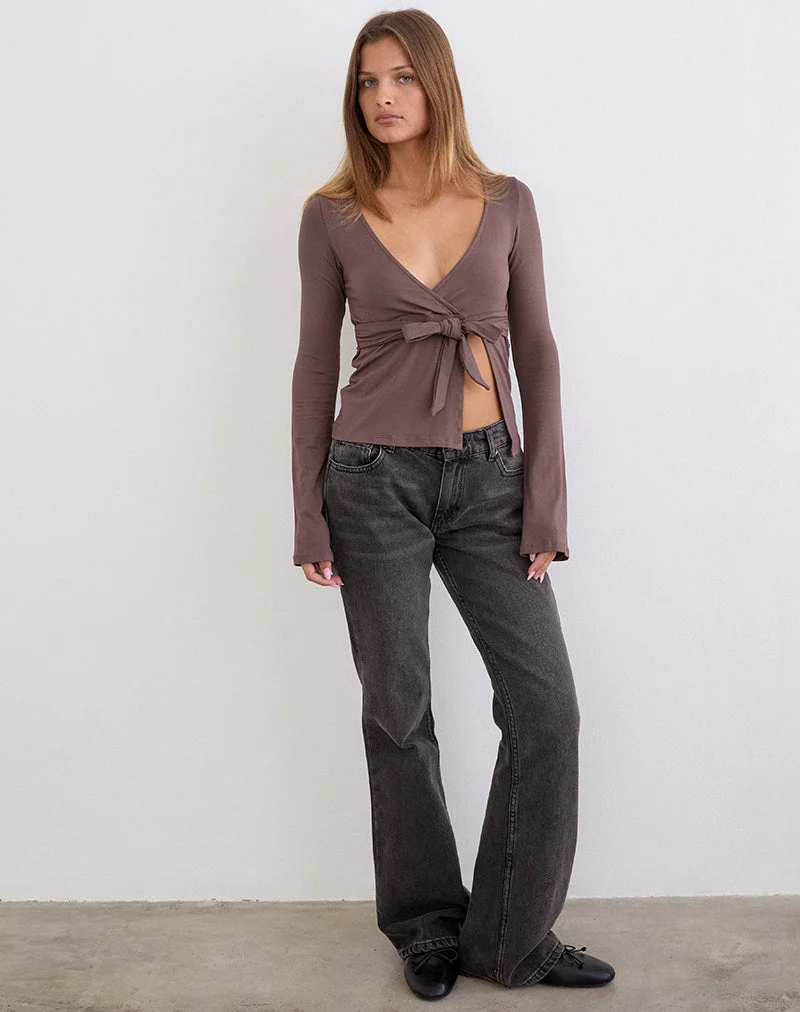 Lamae-Wickeloberteil in Deep Taupe