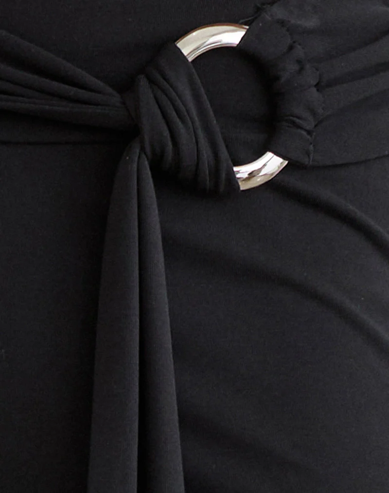 Hose „Cerelia“ aus Cupro in Schwarz mit Bindegürtel