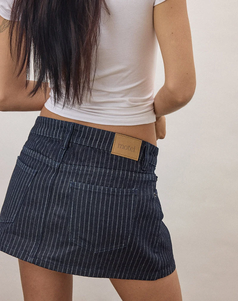 Jeans-Minirock mit Streifenmuster in Indigo