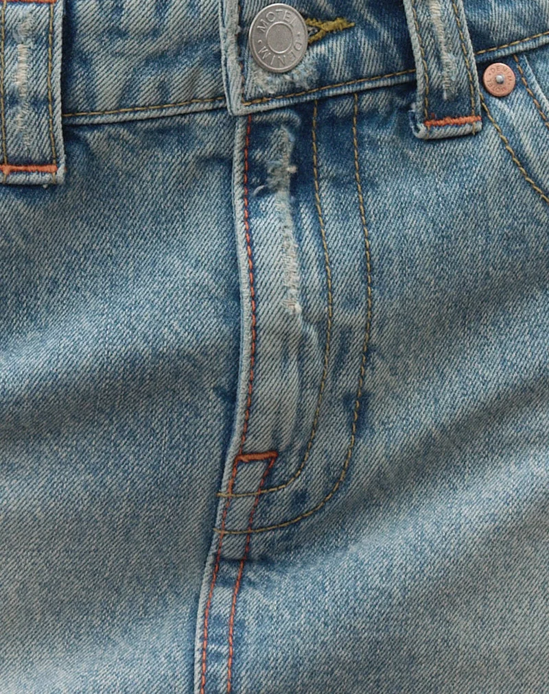 Minirock aus Denim mit zerrissenem, unversäubertem Saum in True Blue