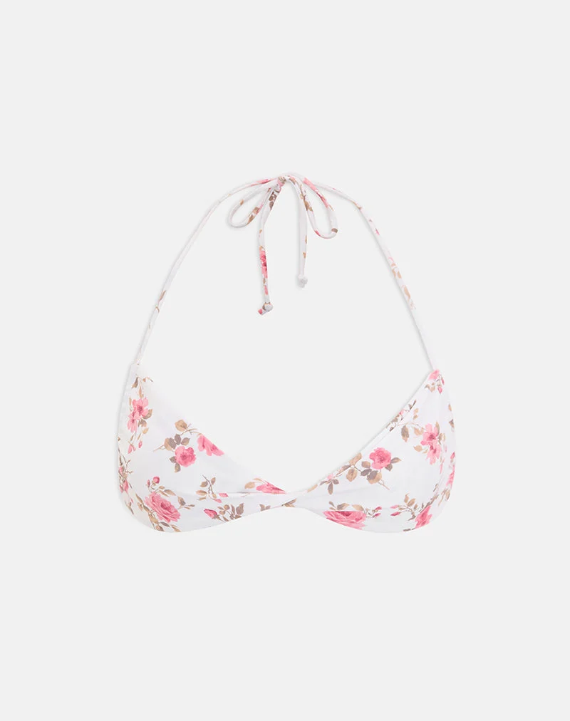 Laufey Bikini-Oberteil in Weiß mit rosa Blumenmuster