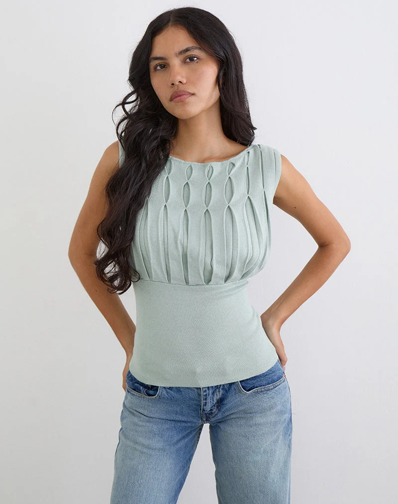 Tapasya-Top aus schimmerndem Lurex in Mintgrün