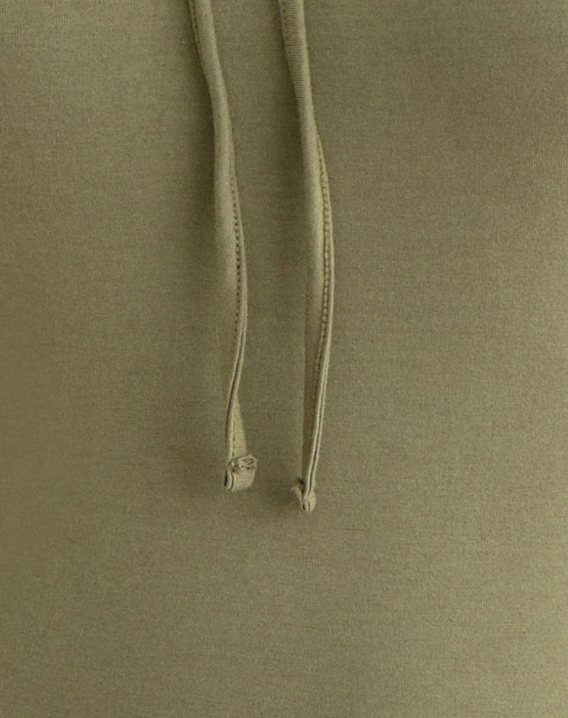 Armel Langarm-Top mit Schlüssellochausschnitt aus Rayon-Jersey in Khaki