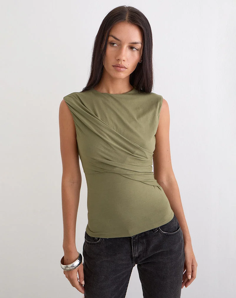 Otso Twist Wrap Top aus Rayon-Jersey in Khaki