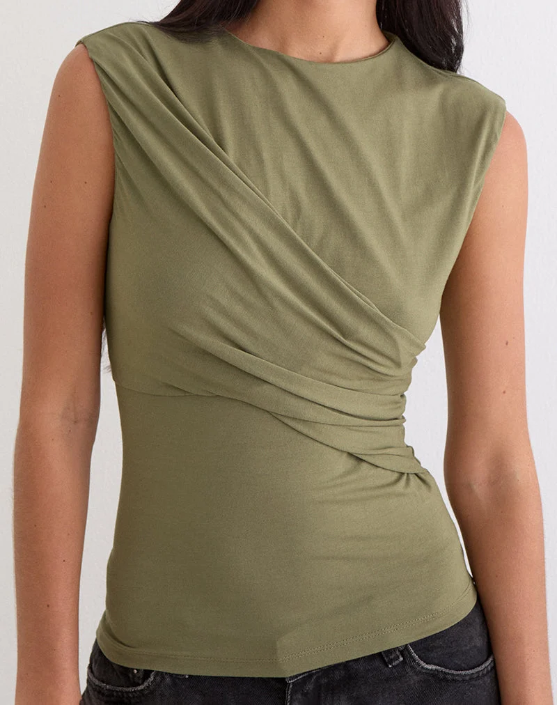 Otso Twist Wrap Top aus Rayon-Jersey in Khaki