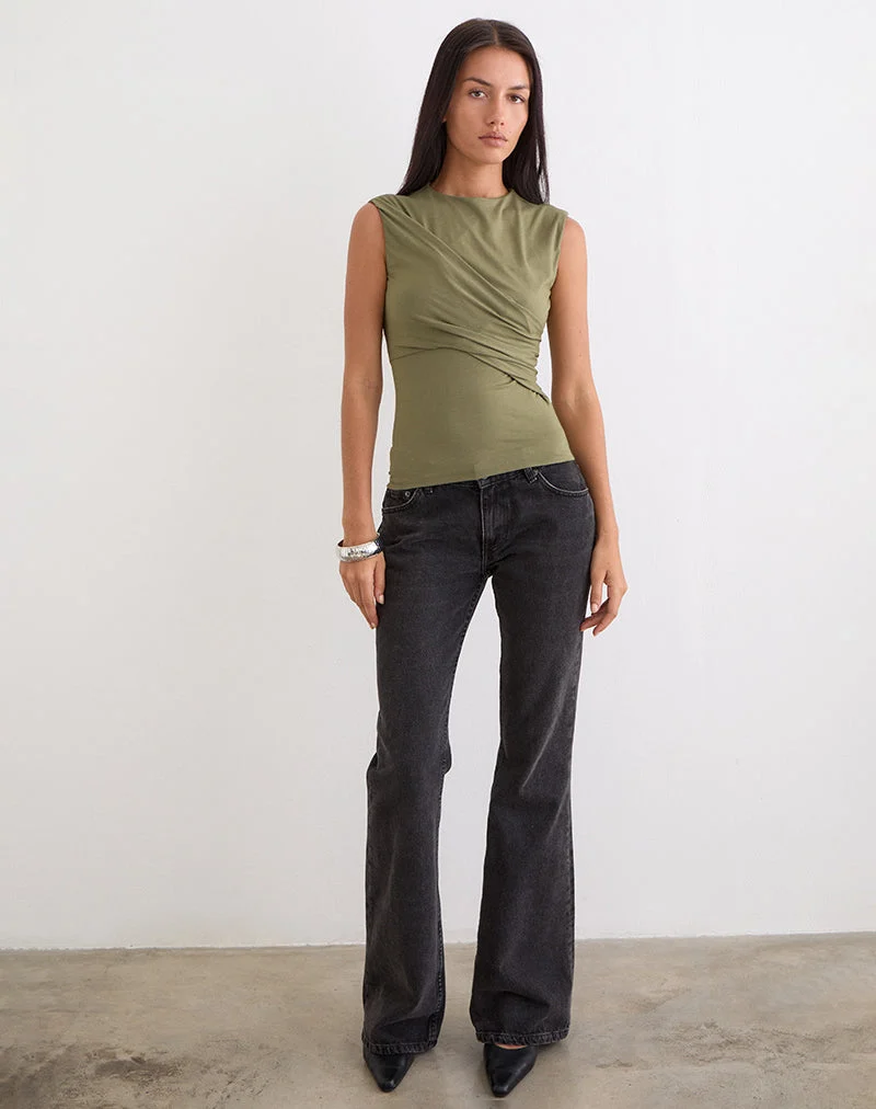 Otso Twist Wrap Top aus Rayon-Jersey in Khaki