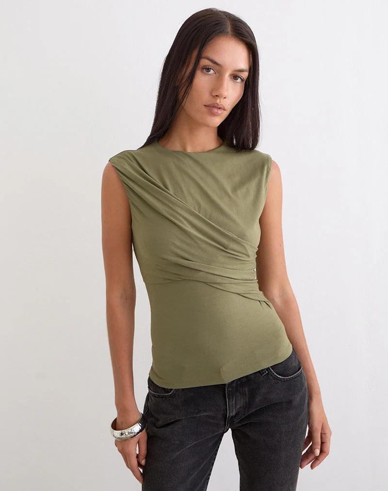 Otso Twist Wrap Top aus Rayon-Jersey in Khaki