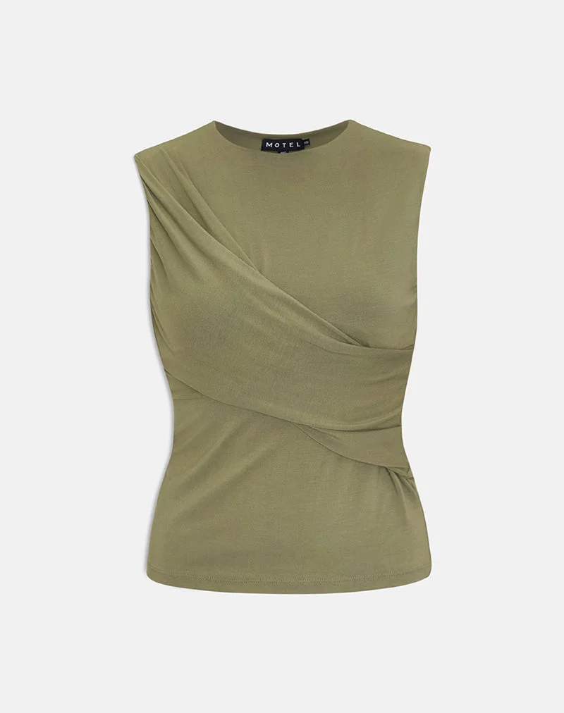 Otso Twist Wrap Top aus Rayon-Jersey in Khaki