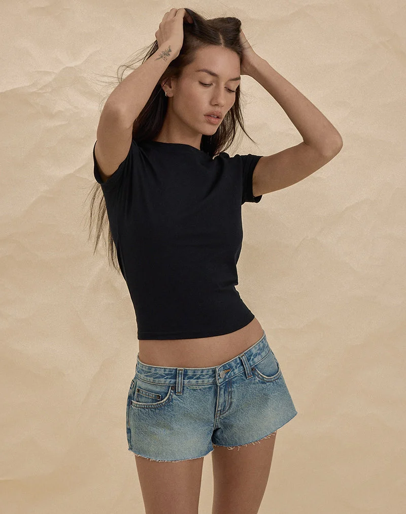 Micro-Denim-Hotpants in Vintage-Blau