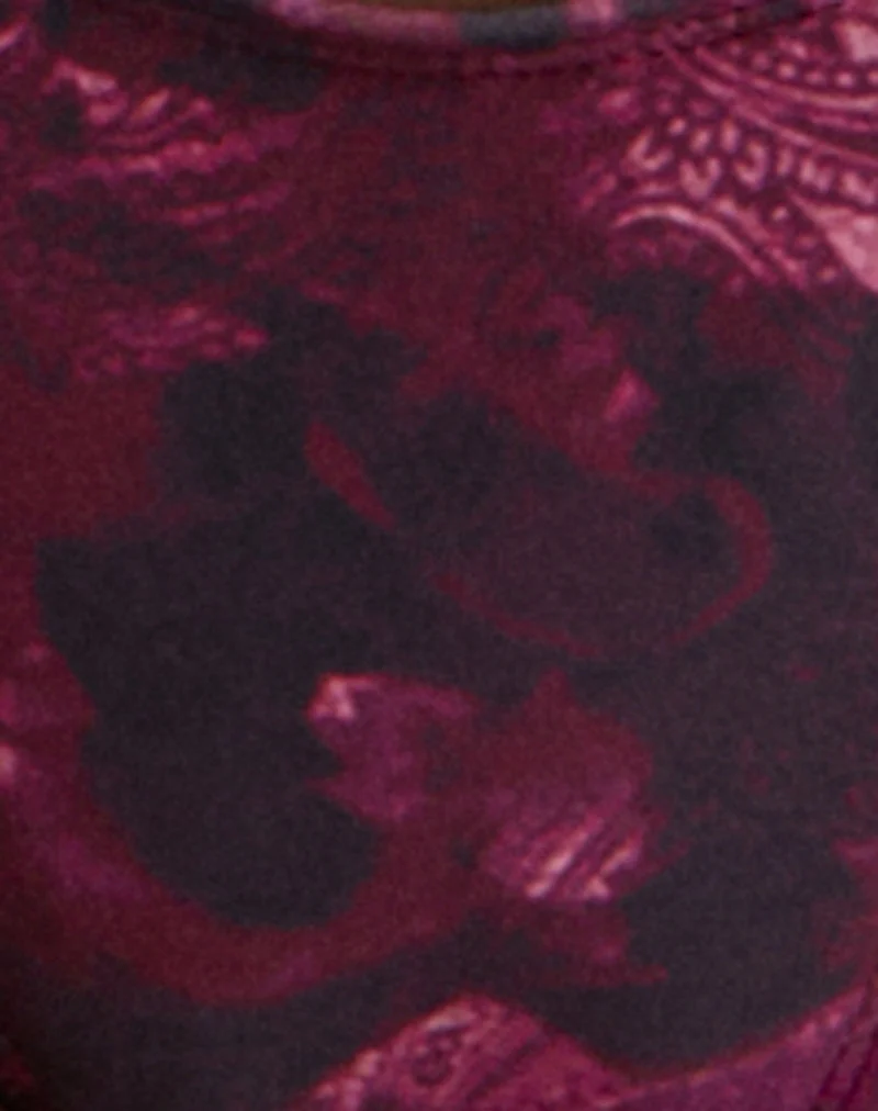 Frata Bikini-Höschen in Hibiskus-Paisley, Dunkelrosa mit Perlen