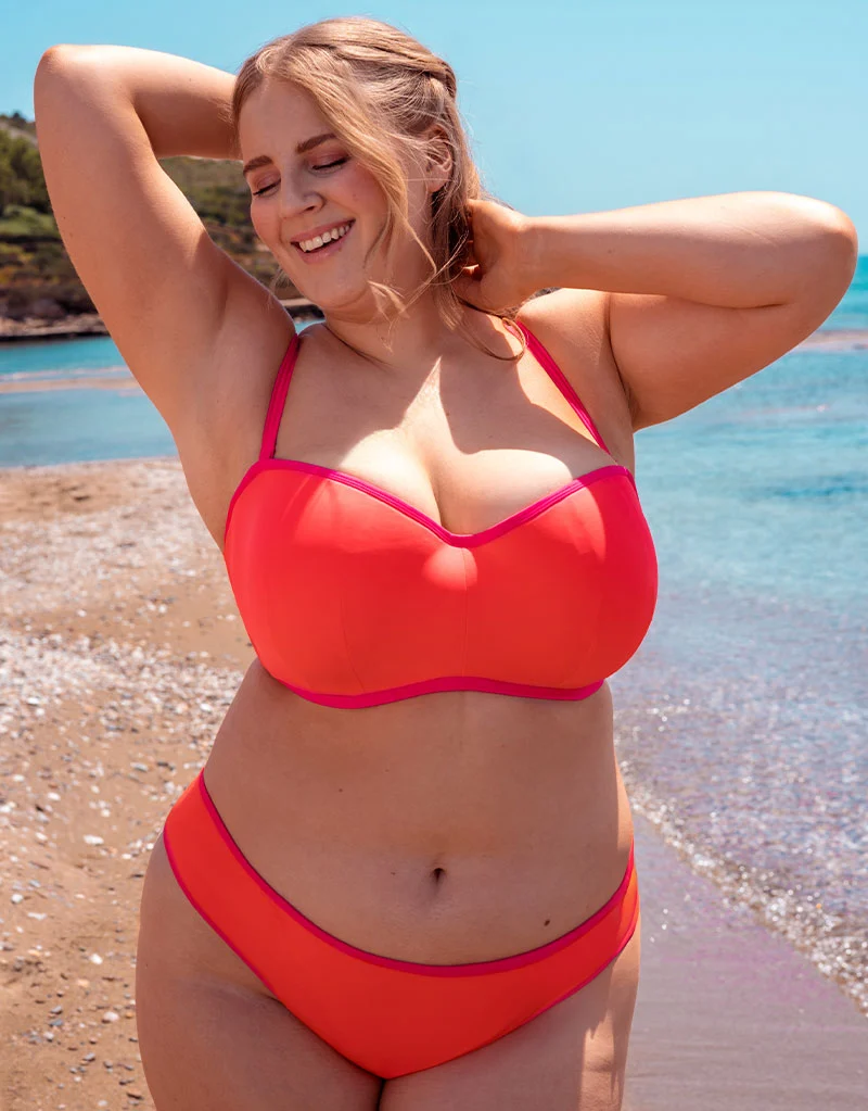 Curvy Kate Minimalist Bandeau Strapless Multiway Bikini Top Coral/Pink
