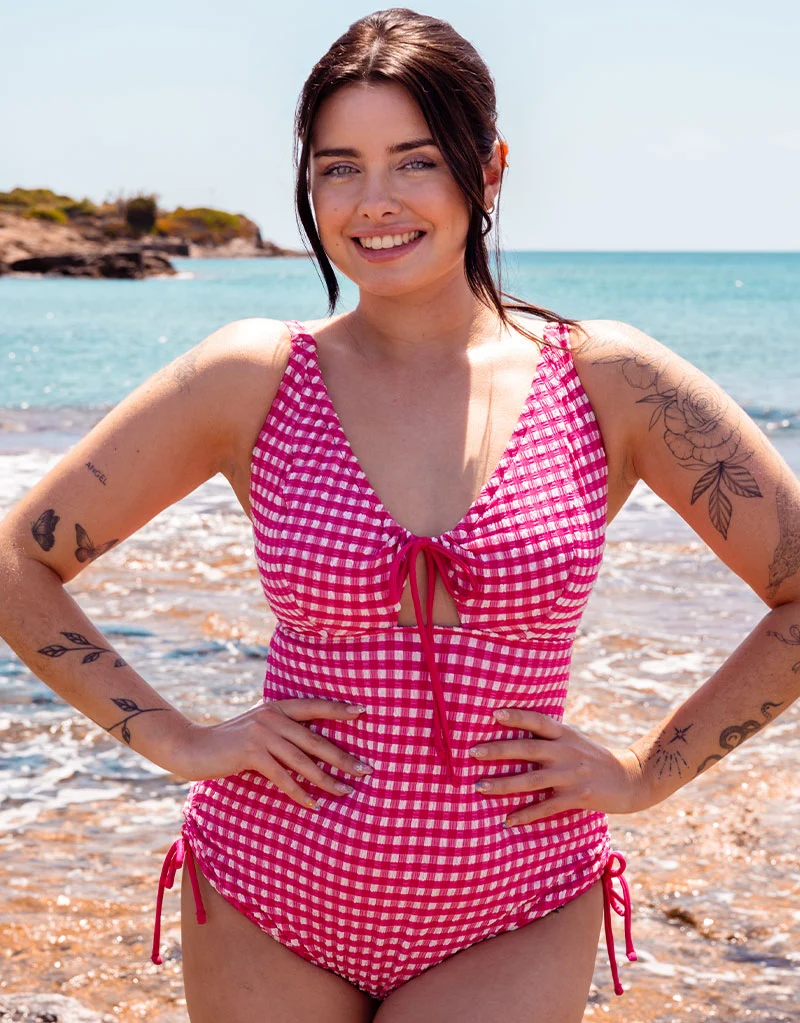 Curvy Kate Holiday Check Non Wired Swimsuit Raspberry Pink