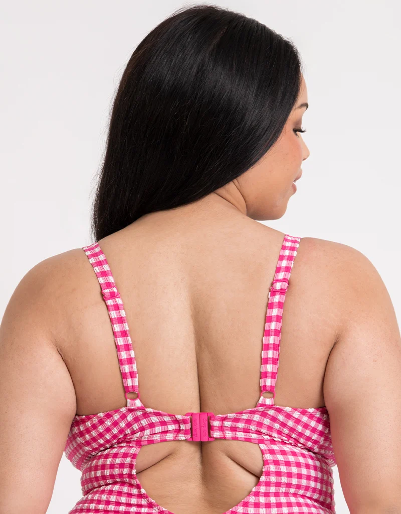 Curvy Kate Holiday Check Non Wired Swimsuit Raspberry Pink