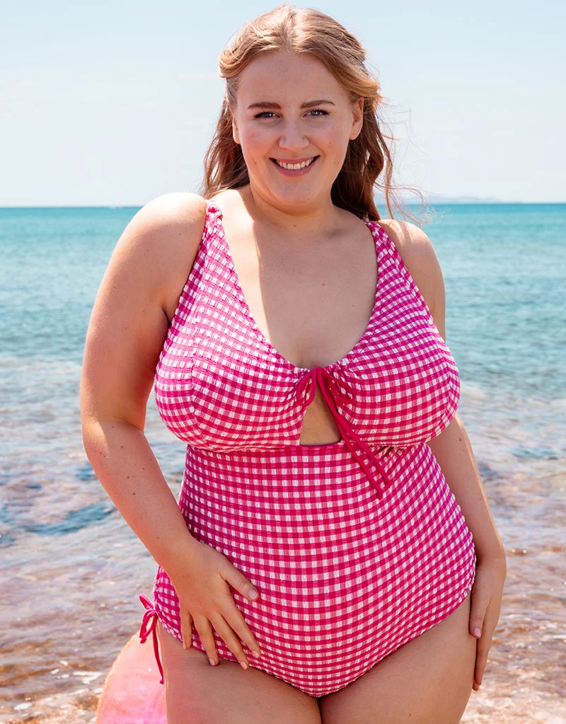 Curvy Kate Holiday Check Non Wired Swimsuit Raspberry Pink