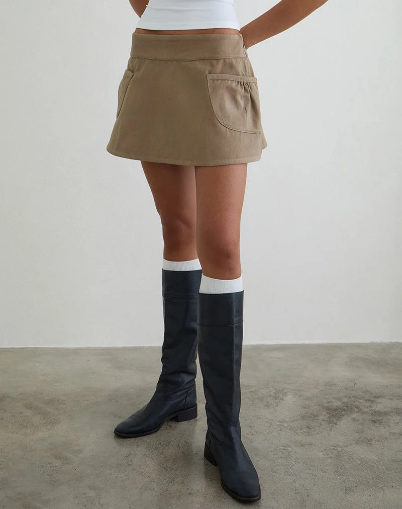 Enyo Minirock aus Twill in Khaki mit Seitentasche